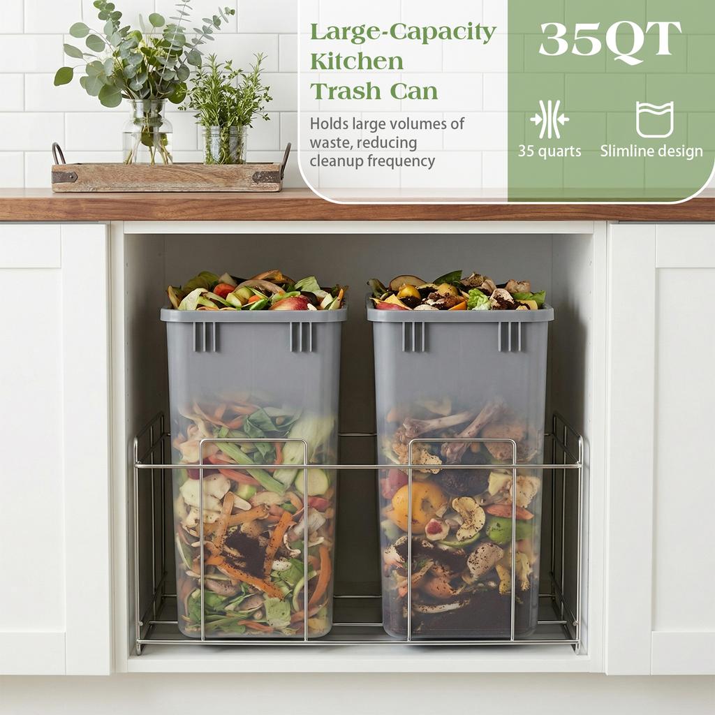 10 Pack 35 QT Waste Trash Rubbish Bin Easy To Clean High Capacity Garbage Can for Bathroom Laundry Living Room Home Workspace