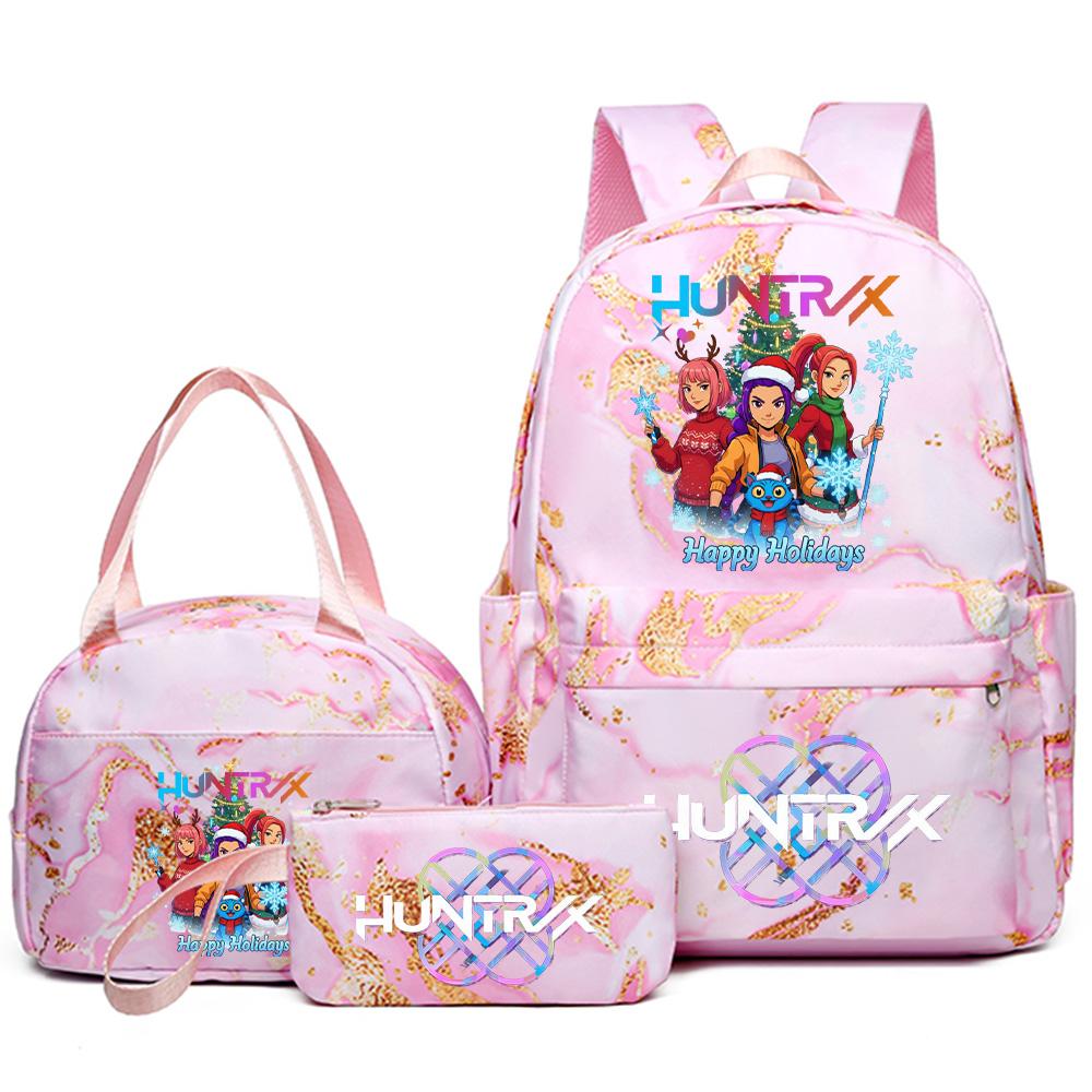 3Pcs/set Christmas Kpop Printed Backpack Handbag Pencil Case for Teenager Student Girl Boy Bookbag Schoolbag Women Large Capacity Travel Bag Kid Gift
