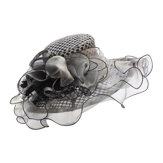 Women Performance Hat See-through Mesh Flower Decor Wide Brim Medieval Curling Edge Hollow Out Banquet Cap Stage Show Cap