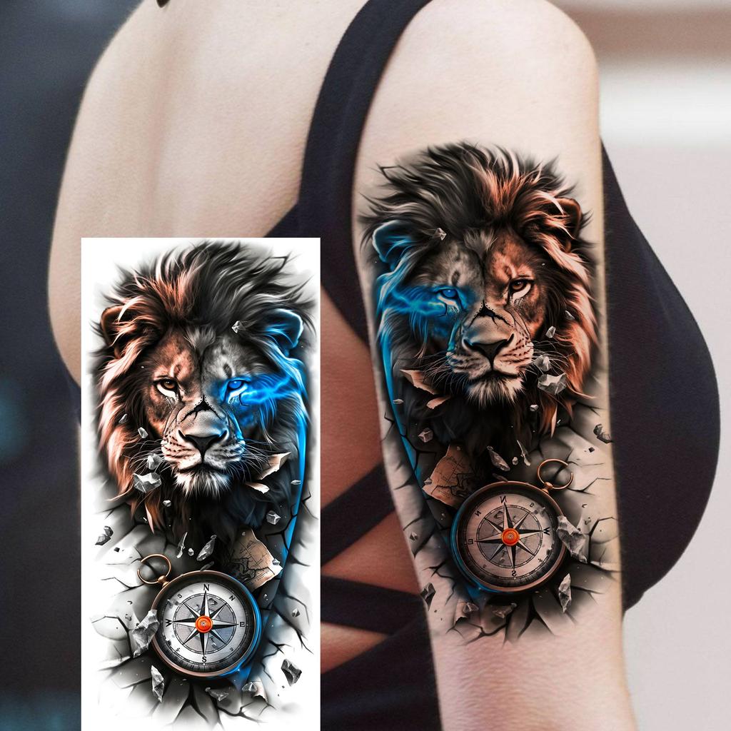 1 Sheet Cool Leopard With Rose Temporary Tattoos For Men Women Adults, Long Lasting Realistic Waterproof Fake Tattoo Sticker