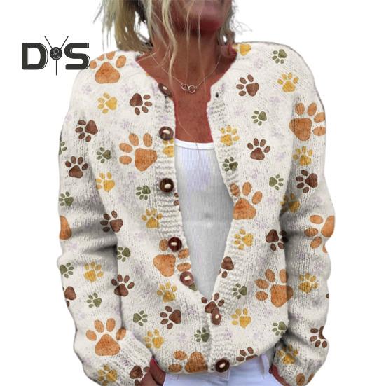 Damen Pullover Strickjacke Rundhals Langarm 3D Blumenmuster Button Up Strickjacke Verdickte warme Herbst Winter Tops