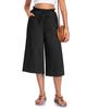 Women's Solid Color Wide-Leg Cropped Pants with Elastic Waistband and Pockets