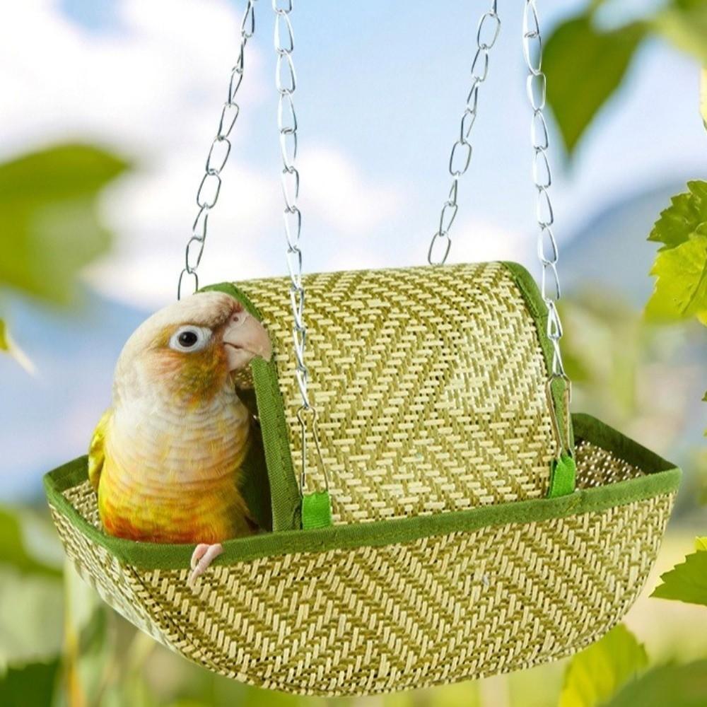 Woven Hanging Bird Nest Boat Shape Bird Swing Hammock Parrot Sleeping Tent Cage Accessory