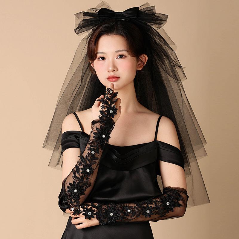 1 Pair Fingerless Gloves Hollow Out Patchwork Soft Breathable Bridal Gown Mittens Lace Embroidery