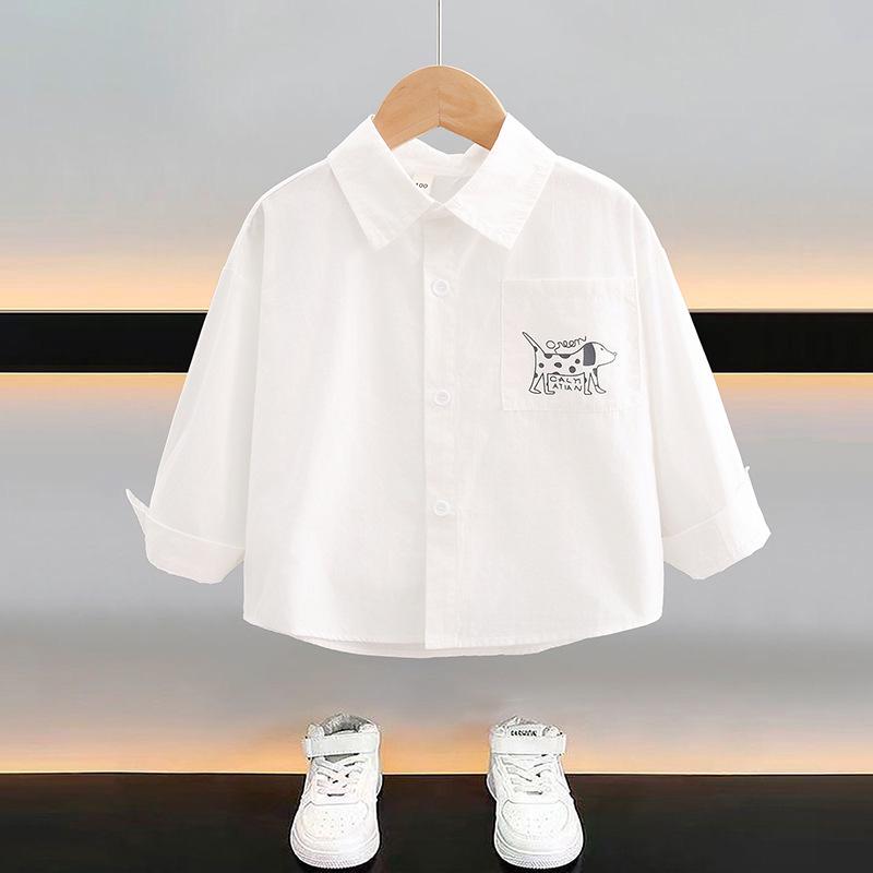 2024 Boys' Long Sleeve White Shirt - Stylish Spring/Autumn Wear for Kids