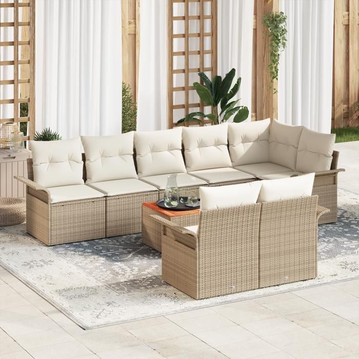 VidaXL Ensemble de canapé de jardin 9 pièces avec coussins beige poly rattan acacia 3347344