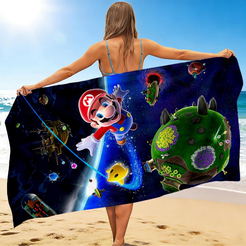 1Pc Space Adventure Mario Beach Towel, Quick Dry, Multi-Use for Beach Pool Gym Yoga Home Travel, Christmas, Halloween, Xmas Gift M928780