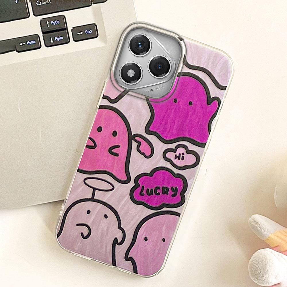 Purple Graffiti Cute Face Camlet Texture Phone Case for Honor 400 200 Pro Magic7 6 5 Lite X9a X9c X8b X8a X8c Silicone TPU Cover