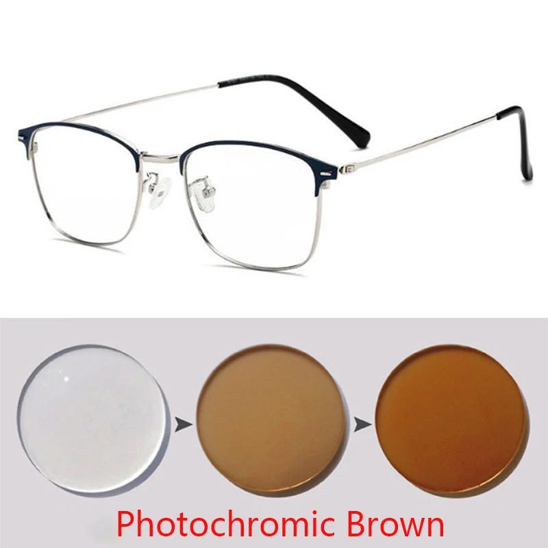 Photochromie Brille Quadratischer Legierungsrahmen Kurzsichtigkeitsbrille Outdoor UV-Schutz Dioptrie -0.5 -1.0 -1.5 -2.0 Bis -6.0