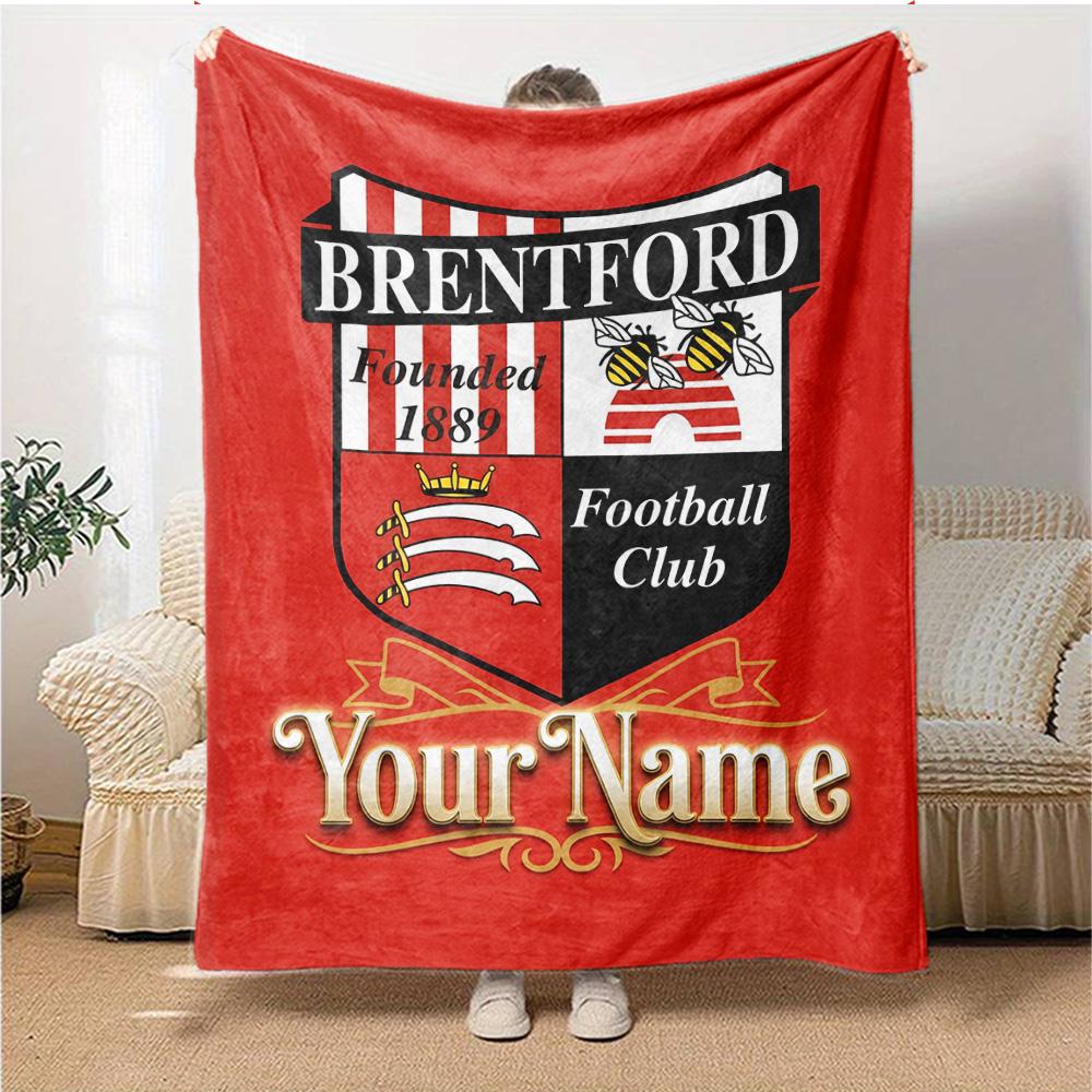 1pc Brentford F.C Blanket with Custom Name, Gift, for Men and Women, Soft Blanket, Good for Sofa Bed Couch Travel, Lightweight Flannel Blanket