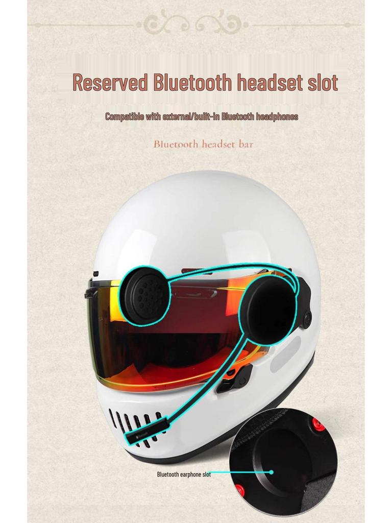 Retro Full Face Motorcycle Helmet with Fiberglass Lens and Ventilation for All-Season Use