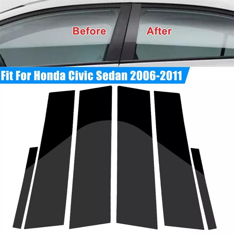 Car Sticker Pillar Posts Door Trim Covers Decorative Accessories 2007 2008 2009 2010 6Pcs For Honda Civic 2006-2011