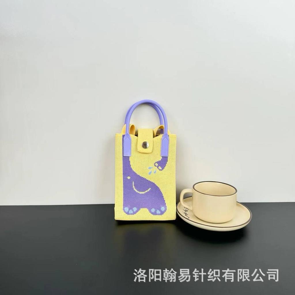 Sommer Damen Niedliche Mini-Tasche Vielseitige Mode Handytasche Cartoon Gestrickte Handtasche Umhängetasche Umhängetasche