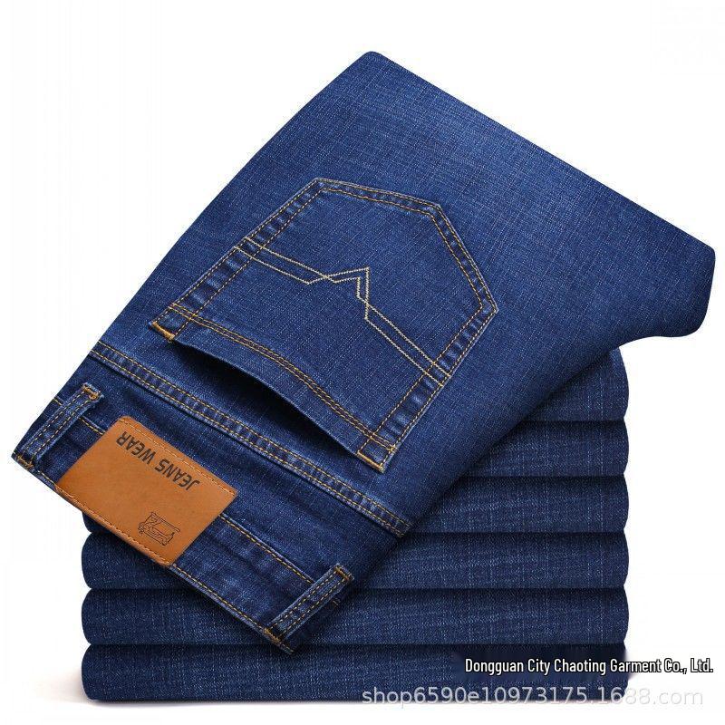 Men's Comfortable High-Waist Summer Denim Jeans - Casual Loose Straight-Leg Wear-Resistant Pants