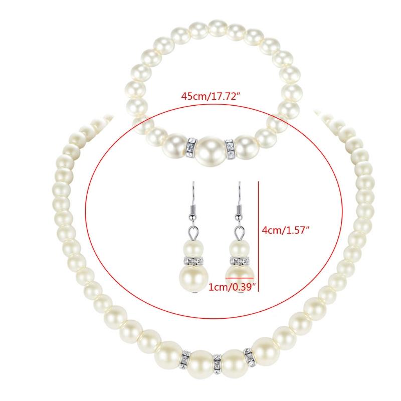Fashion Pearl Beaded Chain Drop Earrings Women White Faux Pearl Necklace Bracelet Jewelry Set Gift for Sisters Friends
