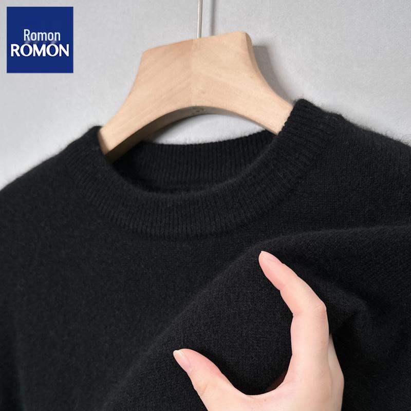 

LOMON Men s Round Neck Wool & Cashmere Sweater - Large, Warm, Solid Color Knit Pullover for Autumn and Winter. 165/M (suggested under 60 kg)