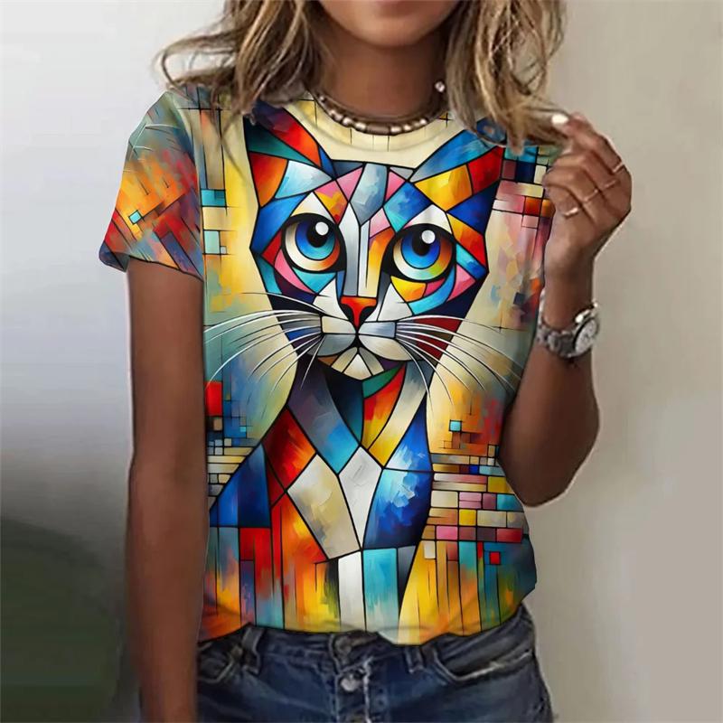 Summer Graffiti Cat 3d Print Men's T-shirt Oversized Short-sleeved O Neck Casual Funny Tops Vintage Female Tee Shirts