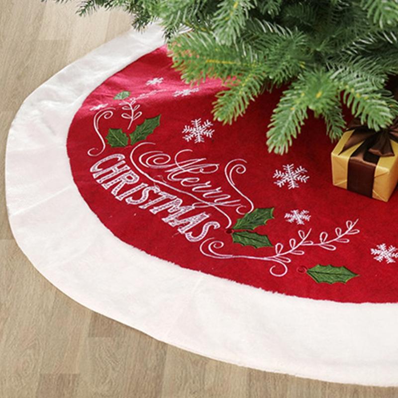 Merry Christmas Letter Print Red Christmas Tree Skirts Soft Thick Non-woven Xmas Tree Skirt for New Year Party Holiday China Mainland