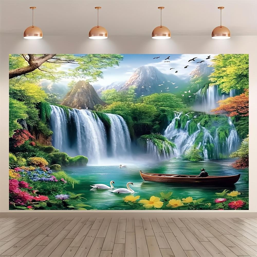 1 piece of 2D flat banner featuring a charming waterfall and lake scenery backdrop for animal photography of durable quality