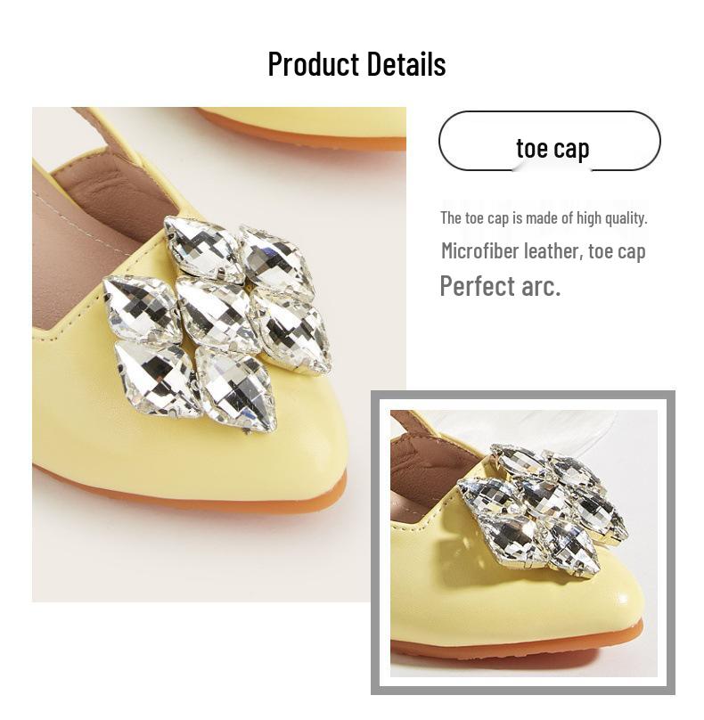 2025 Summer Rhinestone Buckle Girls' High Heels: Pointed Toe, Open Back, Fashionable Sandals