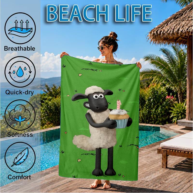 Sheep And Shaun Adventure Beach Towel, Super Soft Microfiber, Perfect Gift for Her/Him, Birthday, for Pool, Beach, Travel, Decor Beach Party