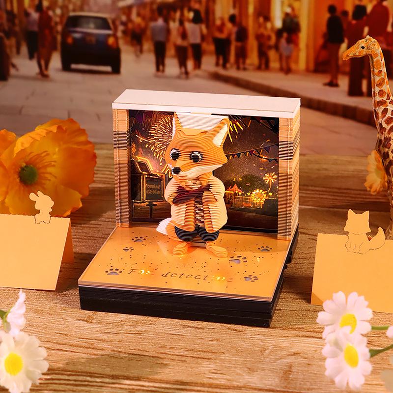 3D Pop-up Haftnotizen & Abreiß-Notizblockkalender mit Fuchs-Design