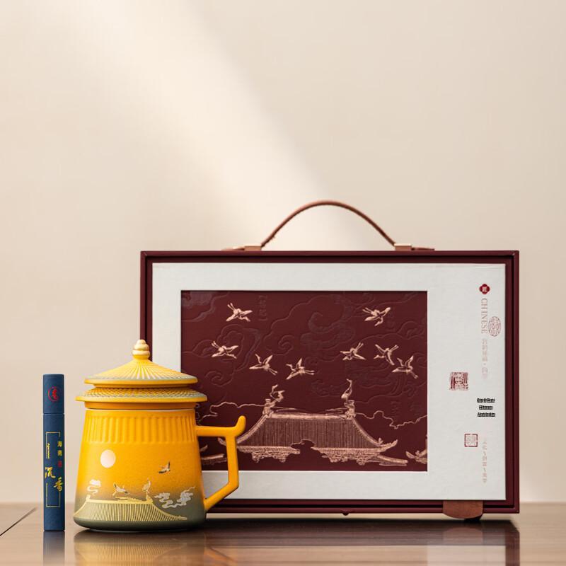 Cultural & Creative Ceramic Tea Mug with Lid and Infuser Red Box