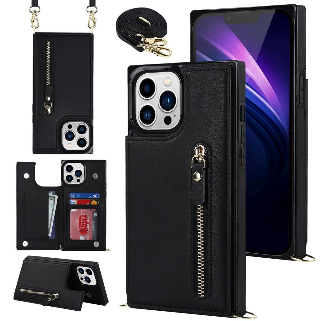 Luxury Crossbody Strap Lanyard Magnetic Zipper Flip Wallet Leather Case For iPhone 15 14 Plus 13 12 11 Pro Max for Samsung S23 S22 S21 S20 Ultra Plus