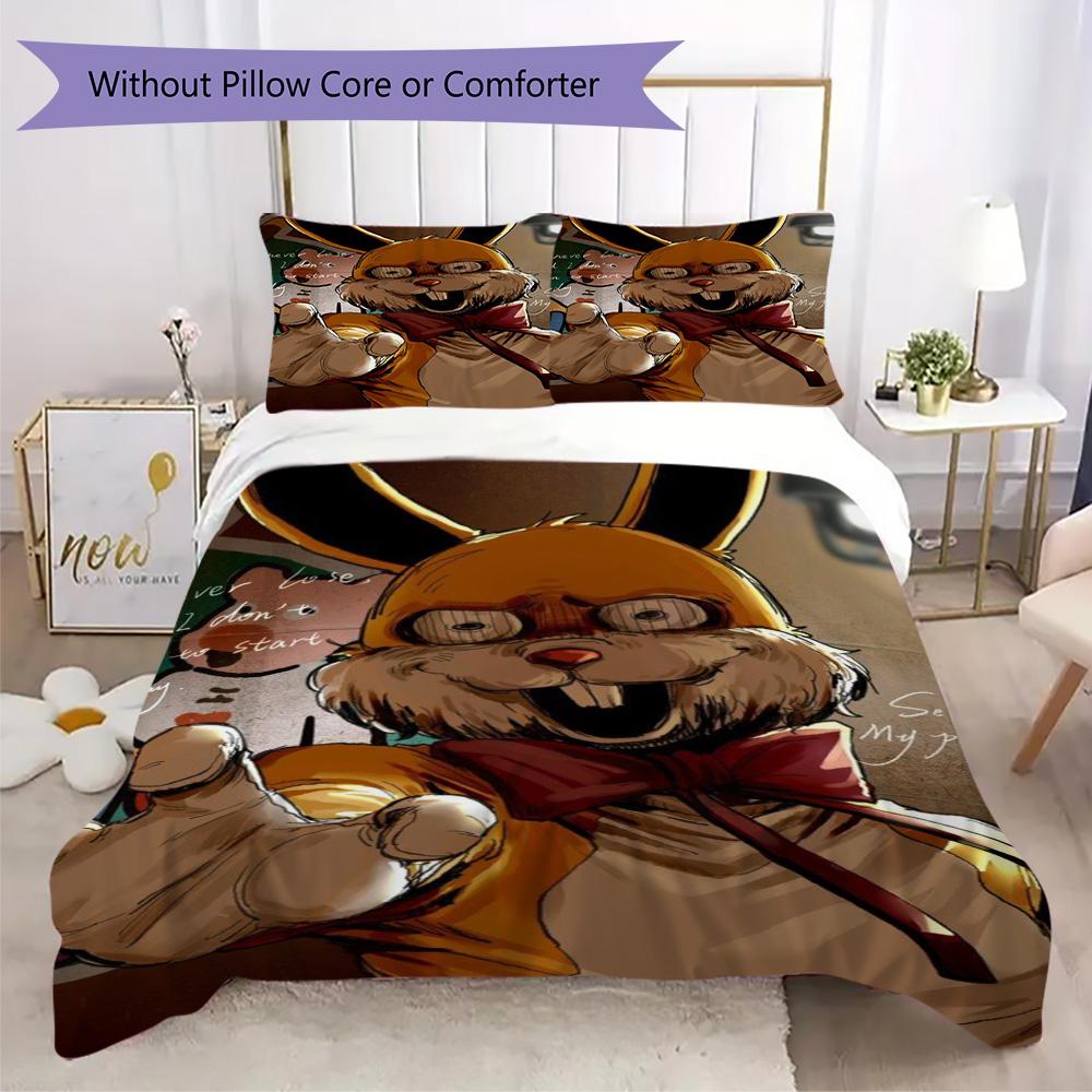 Horror Rabbit Pattern Bedding,Quilt Set Quilt Cover Pillowcase Home Birthday Gift (1*duvet Cover+2*pillowcase,without core)ZSJT0917286