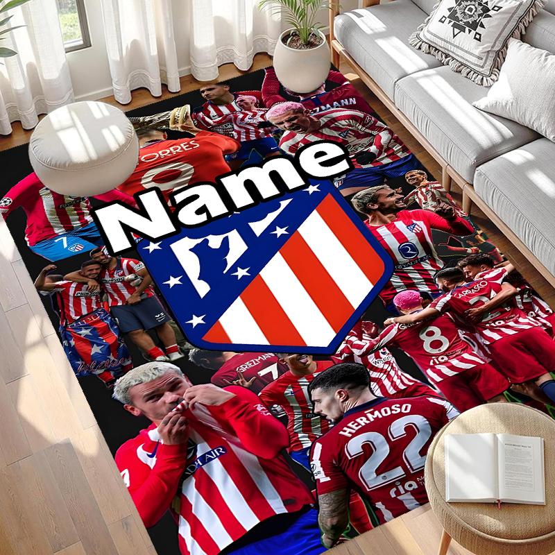 Benutzerdefinierter Name Personalisierter Atletico Madrid Druckteppich, Vielseitiger Heimdekorations-Teppich, für Spielzimmer, Wohnung, Balkon, Eingangsbereich, Flur Geschenk