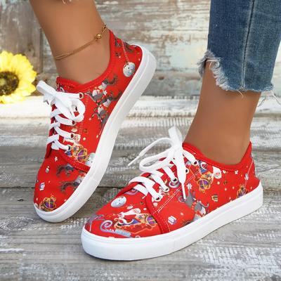 Weihnachten Sneakers Frau Schuhe Neue Herbst Mode Santa Print Schöne Casual Wohnungen Damen Schuhe Festival Vulkanisierte Schuhe 2024