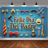 Masculine Father's Day Tapestry, Blue "Feliz Dia Del Padre" with Tools, Ties and Accessories, Festive Party Wall Art