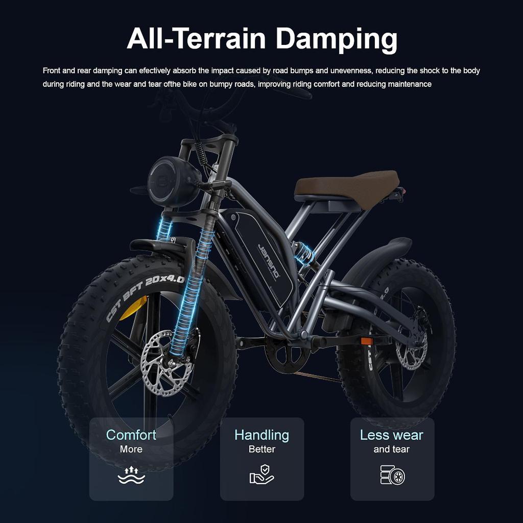 Jansno X50 250W motor+48V14AH battery, 20 * 4.0-inch tires, disc brake, Ximano 7-speed, maximum speed 40-45KM/H electric bicycle