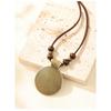 Cowhide Rope Ethnic Pendant Leather Jewelry Fingerprint Alloy Sweater Chain Personalized Retro Round Necklace
