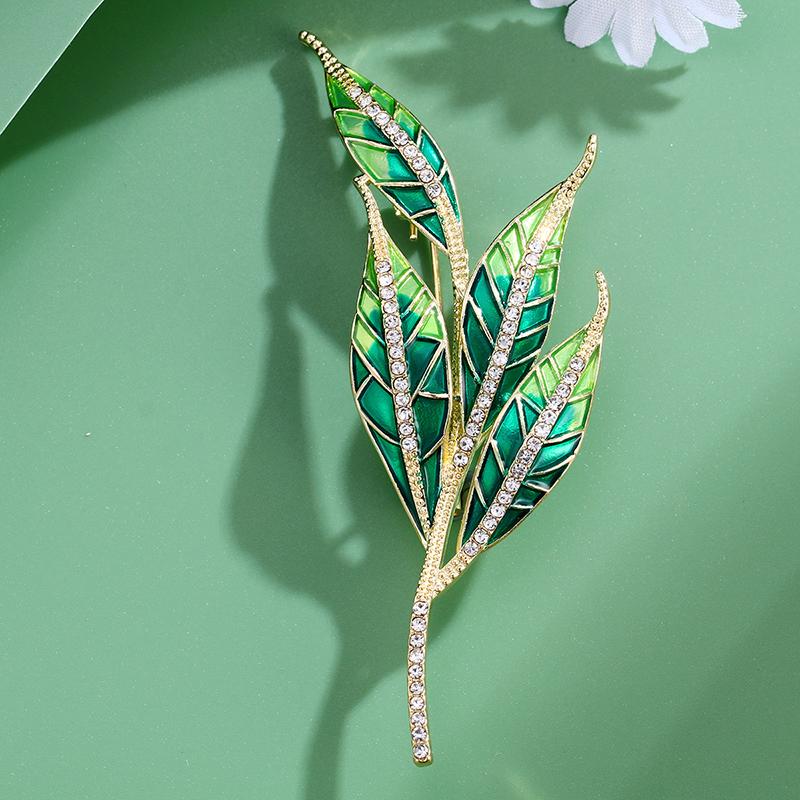 

1 шт. Металлические Броши-Булавки с Стразами и Простыми Растениями, Брошь с Зеленой Эмалью в Виде Листьев для Женской Одежды, Рюкзака, Подарки 1pcs