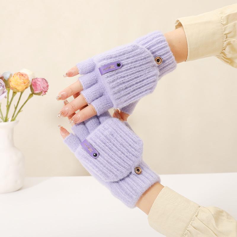 Men's and Women's Autumn/Winter Flip-Top Fingerless Gloves Warm, Windproof, Stylish Commuter Gloves for Office Wear Exposed-Finger Design