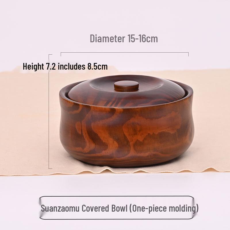 Solid Wood Creative Instant Noodle Bowl with Lid – Carved Mongolian Style Food Box