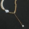European and American retro pearl necklace women's fashion personality double-layer pearl pendant collarbone chain necklace jewelry 16660