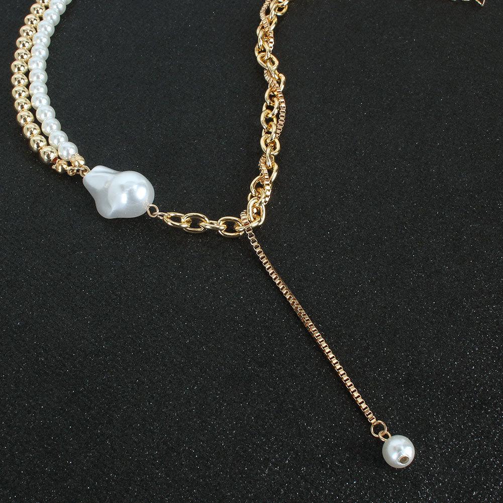 European and American retro pearl necklace women's fashion personality double-layer pearl pendant collarbone chain necklace jewelry 16660