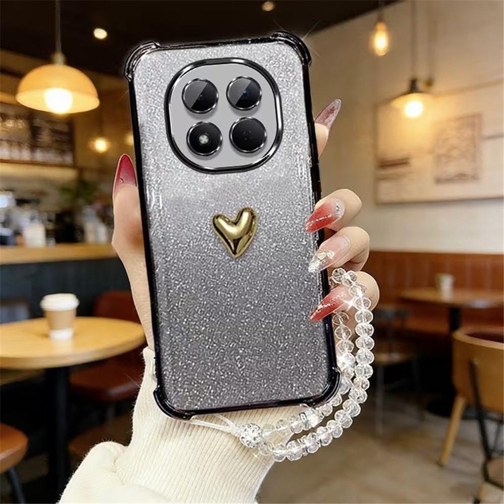 3D Love Heart Crystal Chain Phone Case For iPhone 17 Air 16E 17 16 15 14 13 12 11 Pro Max Glitter Shockproof Soft Silicone Cover