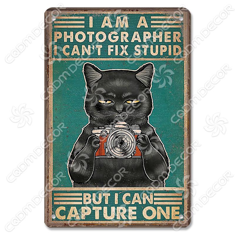 Black Cat Tin Sign Metal Plaque Read Books Drink Wine Pet Metal Poster Vintage Wall Decor for Coffee Shop Kitchen Bathroom Home