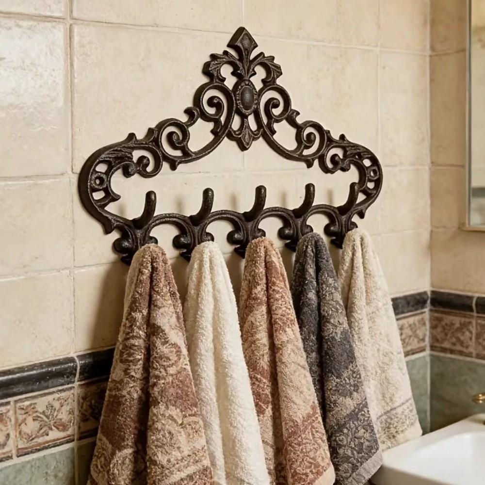 Retro Vintage Wrought Iron Hook Floral Texture Key Hooks Decorative Tools Storage Rack  Entryway