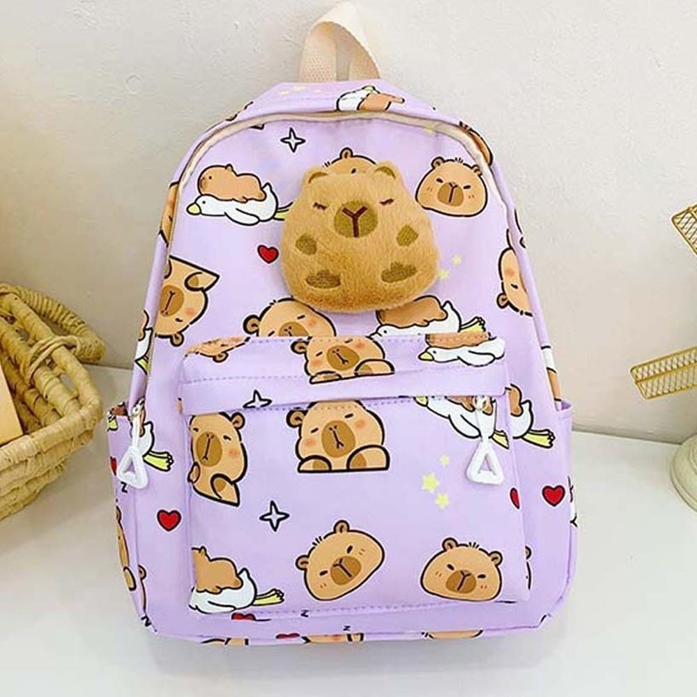 Nylon Capybara Backpack Thickened Large Capacity School Bag Cute Cartoon Animal Daypack Unisex