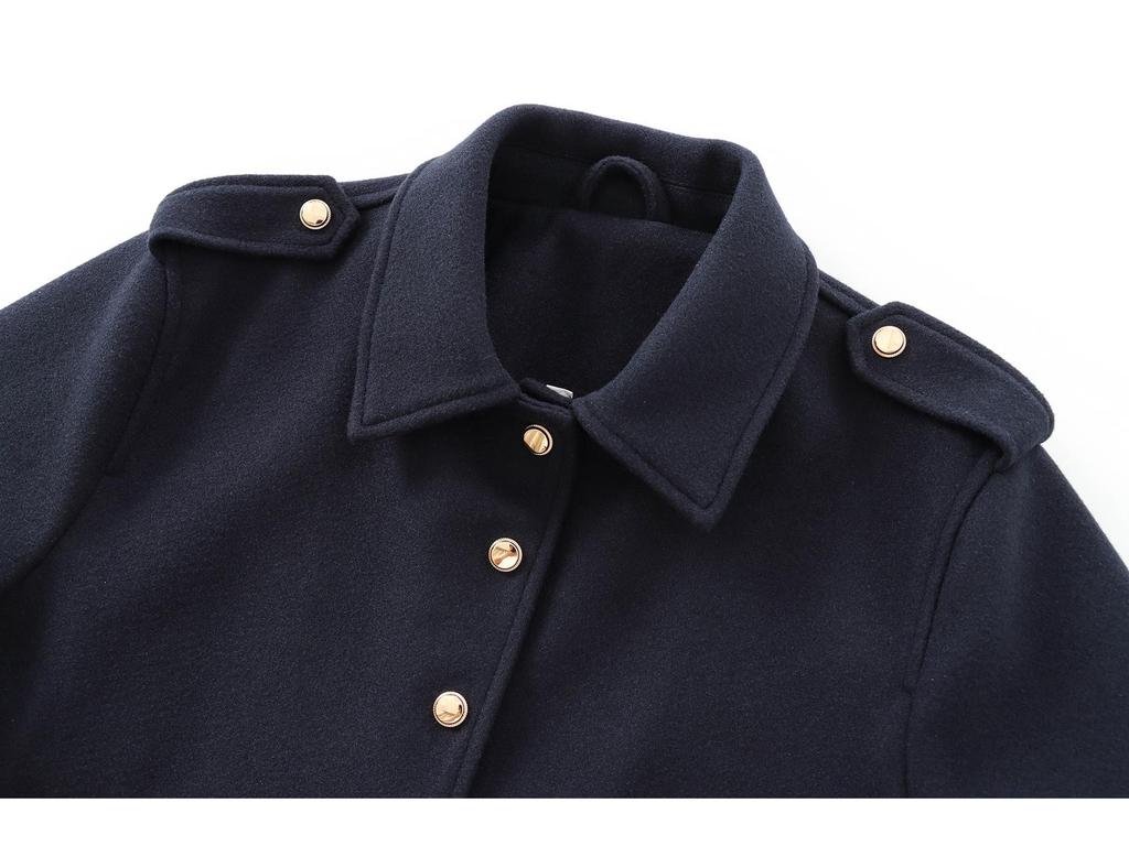 Navy-Style Gold Button High-Waisted Autumn Jacket for Women