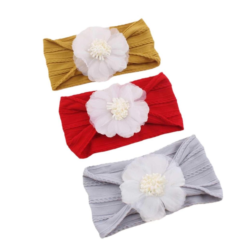 European & American Children's Jacquard Nylon Mesh Flower Elastic Headband