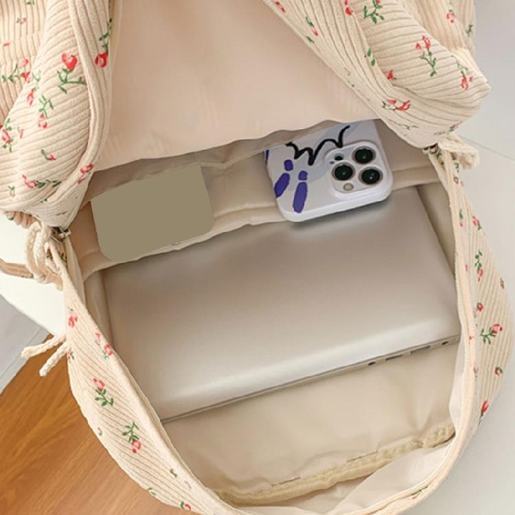 Travel Backpack for Teens and Girl Laptop Daypacks Flower Print Backpack Students School Bag Corduroy Rucksacks