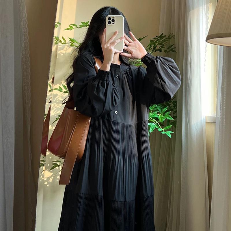 

Spring/Summer 2026 Versatile Pleated Skirt - Loose, Slimming, Round Neck, Elegant & Artistic Style Medium чорний
