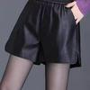 Women's PU Leather A-Line Wide-Leg Shorts, 2026 Autumn/Winter, Casual Loose Fit, Elastic Waist.