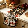 Entrance Cabinet Table Runner Halloween with Bow, Ghost Mushroom Pumpkin Skeleton Print Runner, 13 Party Supplies x 70 Inch Spooky Kitchen Dining