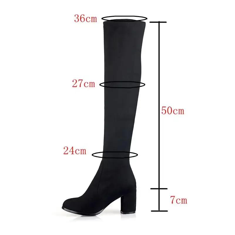 Fashion Faux Suede Boots Leopard Women Sexy Long Boots Over The Knee Thigh High Pointed Toe Chunky Heel Zipper Pull on 43